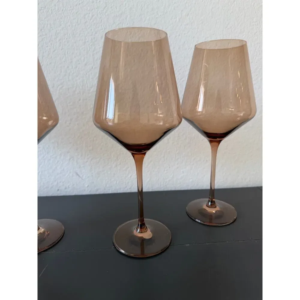 Estelle Colored Glass Amber Smoke Stemmed Wine Glasses Set of 4 Poland